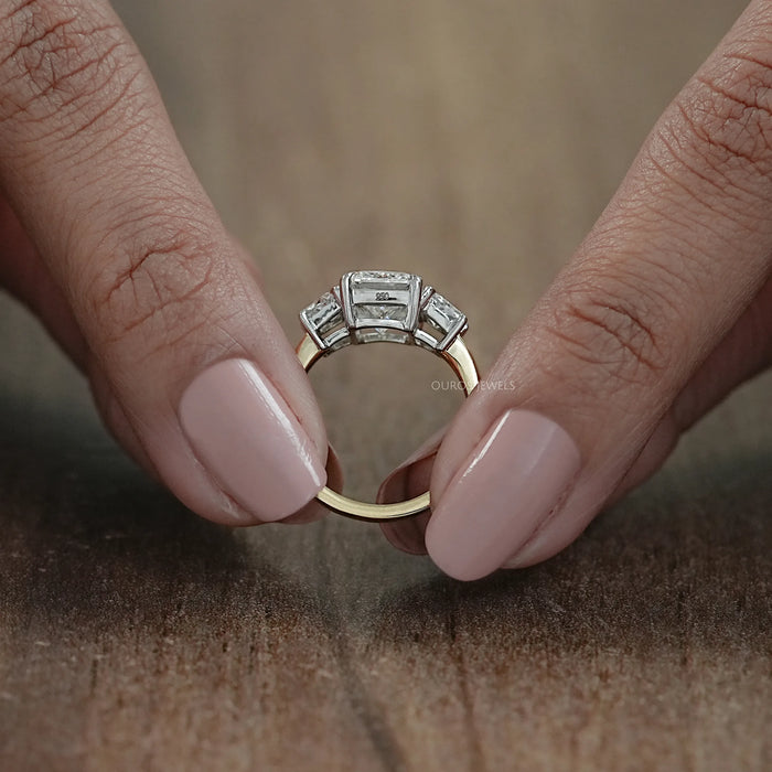 Three Stone Radiant And Trapezoid Lab Diamond Ring