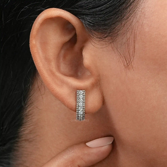 Fancy Round Brown Diamond Bar Earrings