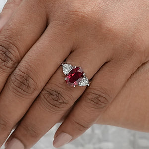 3 Stone Oval Ruby Lab Gemstone Ring