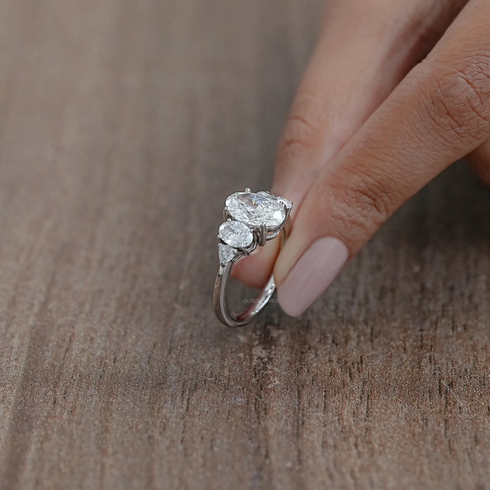 Oval And Trillion Lab Diamond Five Stone Engagement Ring