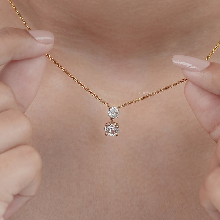 Two Stone Portuguese Round Lab Diamond Pendant