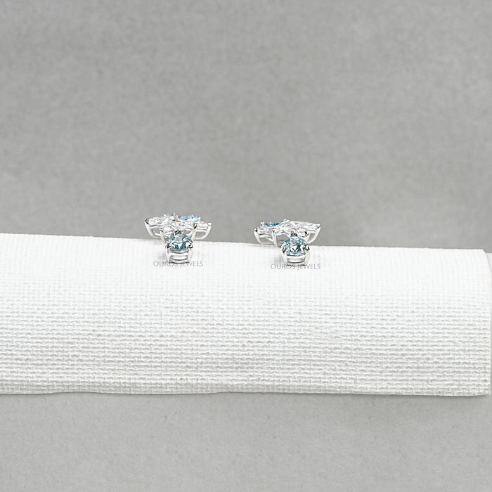 Blue Pear Diamond Cluster Drop Earrings