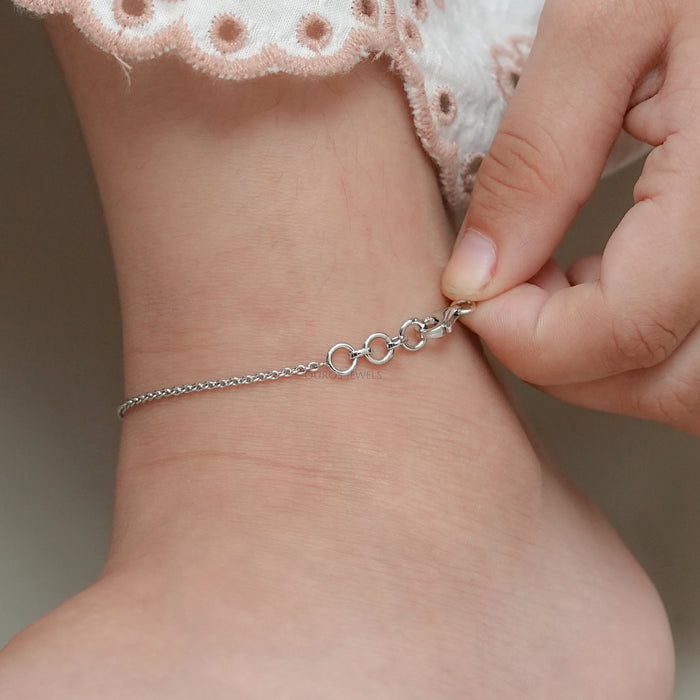 Enamel Blue Baby Foot  Print Round Diamond Anklet