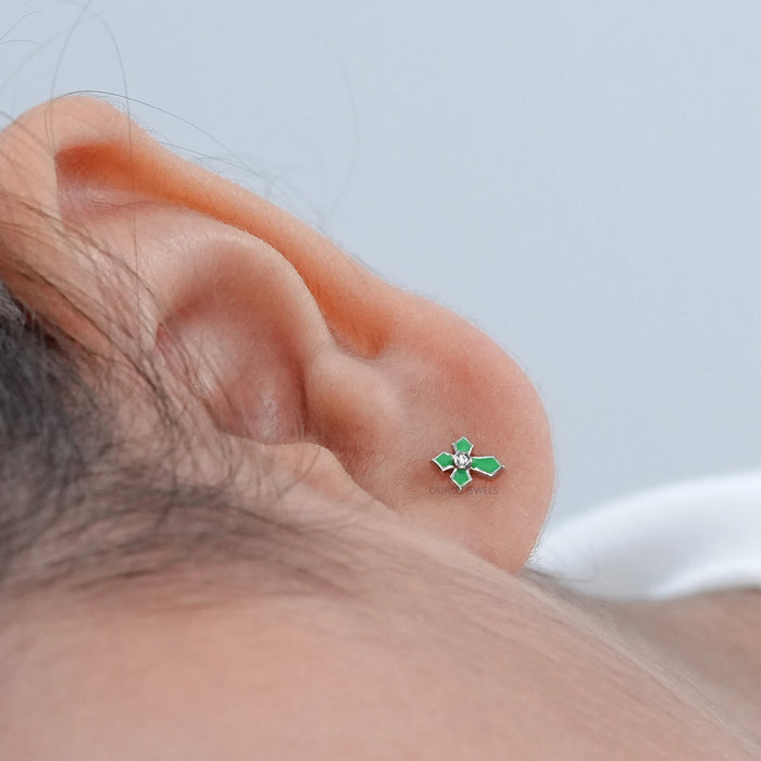 Enamel Green Cross Earrings For Kids