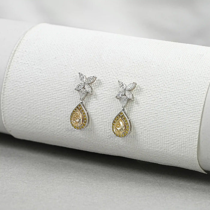 Pear Shaped Yellow Diamond Drop Earrings