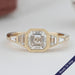 front view of asscher and trapezoid cut lab diamond bezel five stone wedding ring