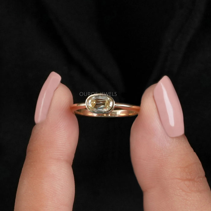 Yellow Old Mine Cushion Bezel Set Solitaire Ring