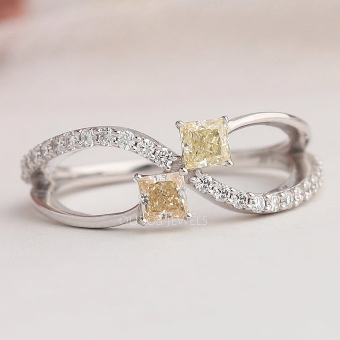 Yellow Princess Cut Bypass Setting Wedding Ring