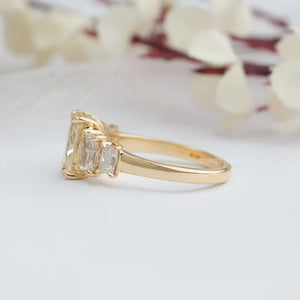 [18k Yellow Gold Band Five Stone Diamond Ring]-[Ouros Jewels]