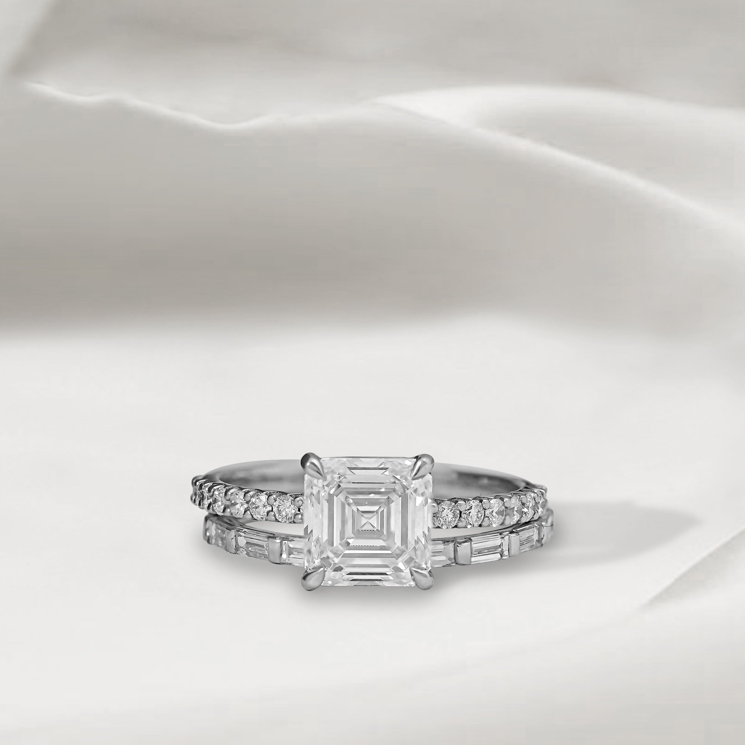 Asscher Cut Diamond Bridal Ring Set