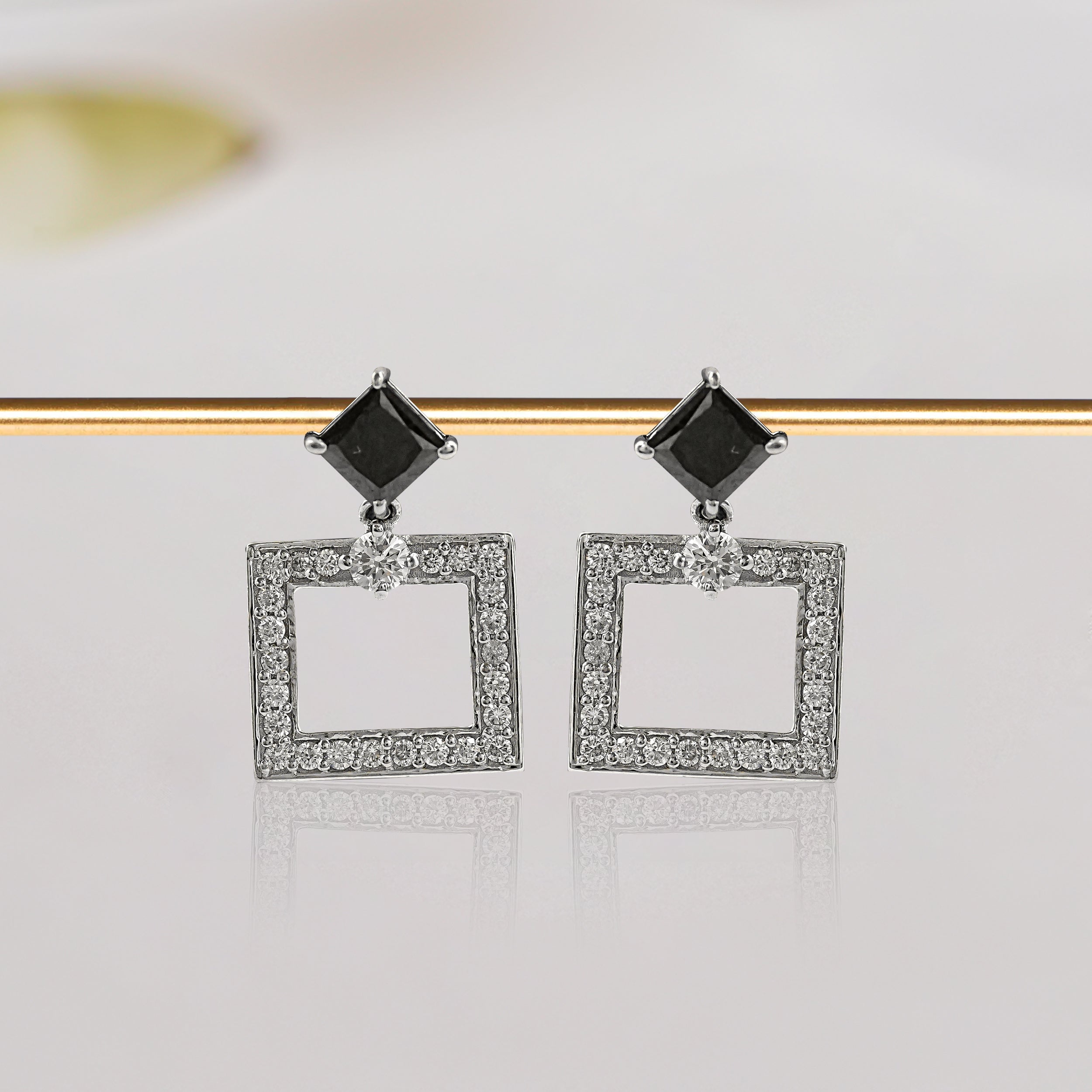 black princess cut diamond drop earrings