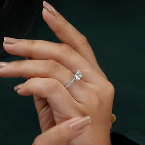 [A Women wearing Criss Cut Solitaire Engagement Ring]-[Ouros Jewels]