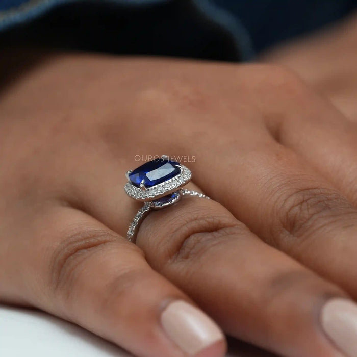 Blue Cushion Diamond Ring