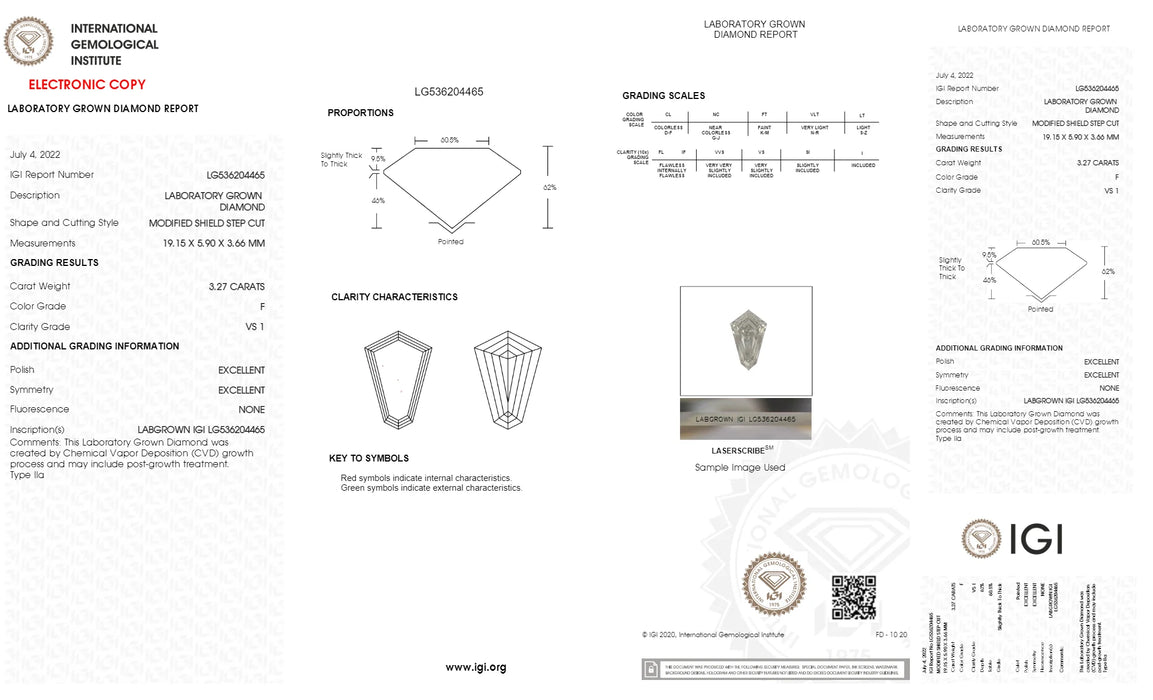 3.25 Carat Long Kite Cut Lab Diamond