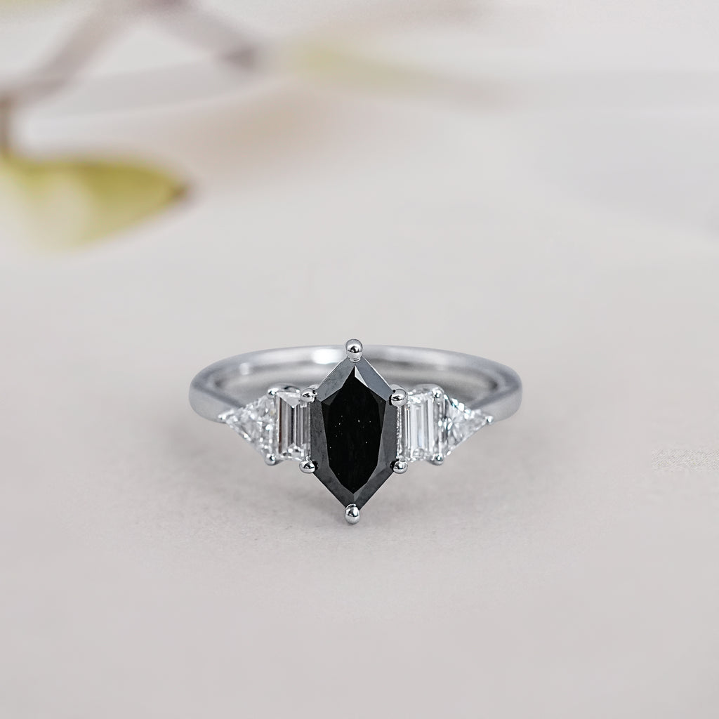 dutch marquise diamond three stone ring