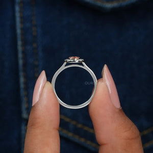 [A Women holding Pink Pear Cluster Engagement Ring]-[Ourso Jewels]