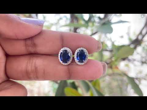 video showing oval halo stud gemstone earrings