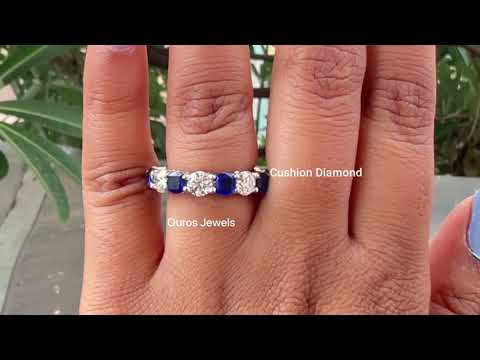 YouTube Video Of Blue Sapphire Round Diamond Eternity Wedding Band.