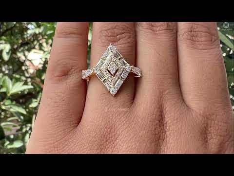 Kite Cut Moissanite Engagement Ring Set Unique Rose Gold Diamond Ring  Vintage Open Wedding Band Bridal Set Anniversary Promise Ring Set - Etsy