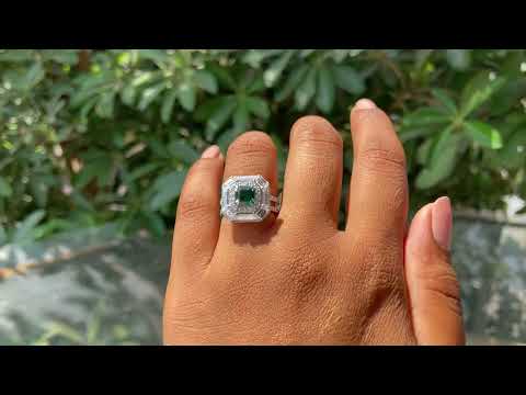 Asscher Shape Lab Gemstone Halo Anniversary Ring