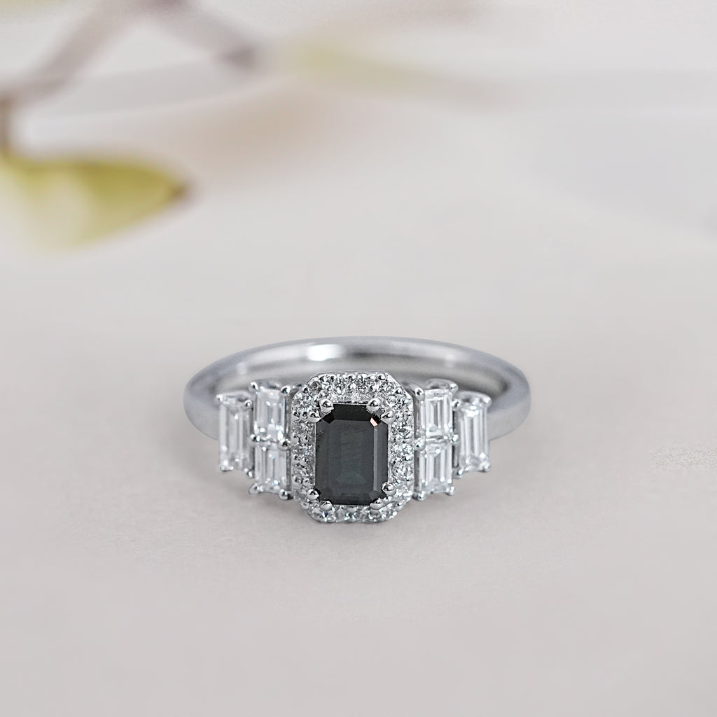 emerald cut diamond 7 stone ring 