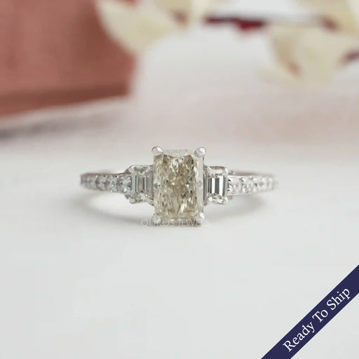 [Three Diamond Radiant Cut Engagement Ring]-[Ouros Jewels]