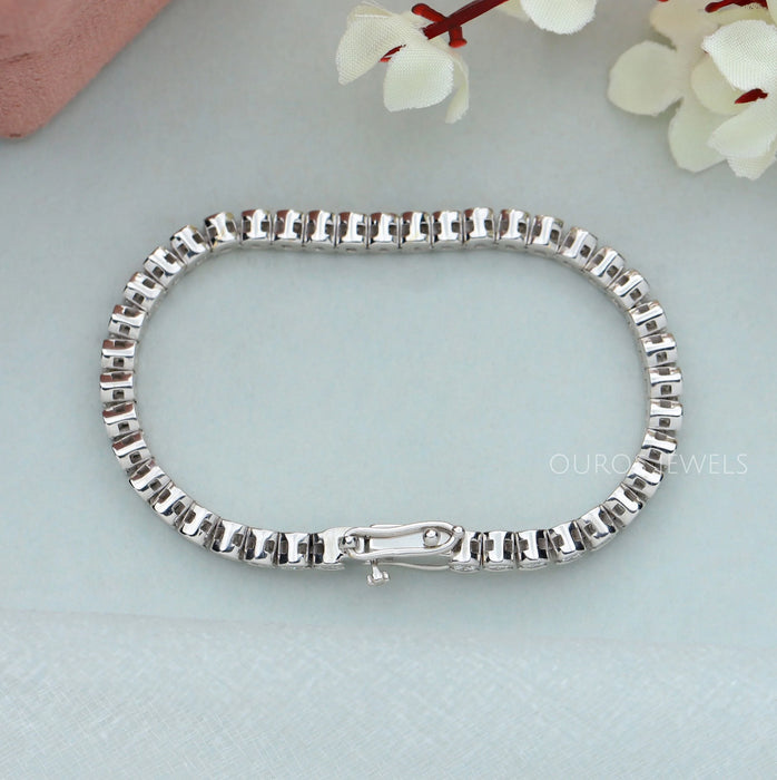 Round Cut Half Bezel Set Tennis Bracelet