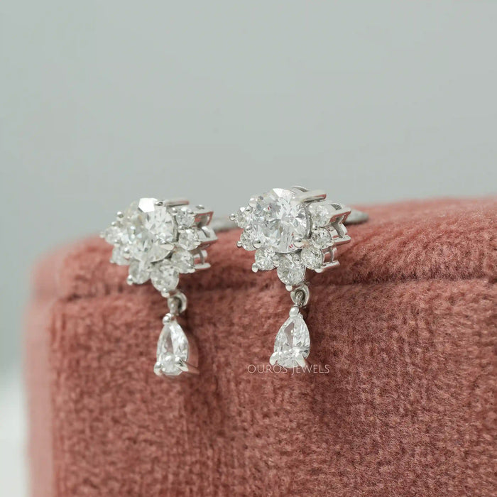 [Floral Diamond Drop Earrings]-[Ouros Jewels]