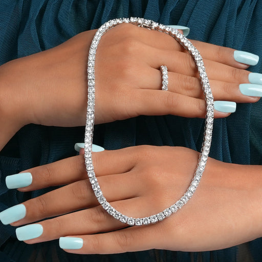 4.5mm round lab made diamonds tennis necklace silver shown on hand
