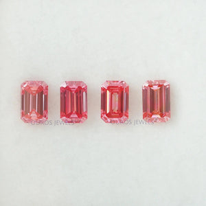 0.76 Carat Each Pink Emerald Cut Lab Grown Diamond