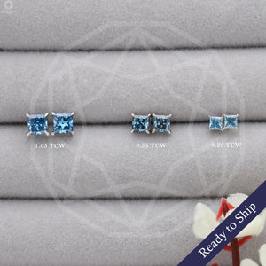 Blue Princess Diamond Screw Back Stud Earrings