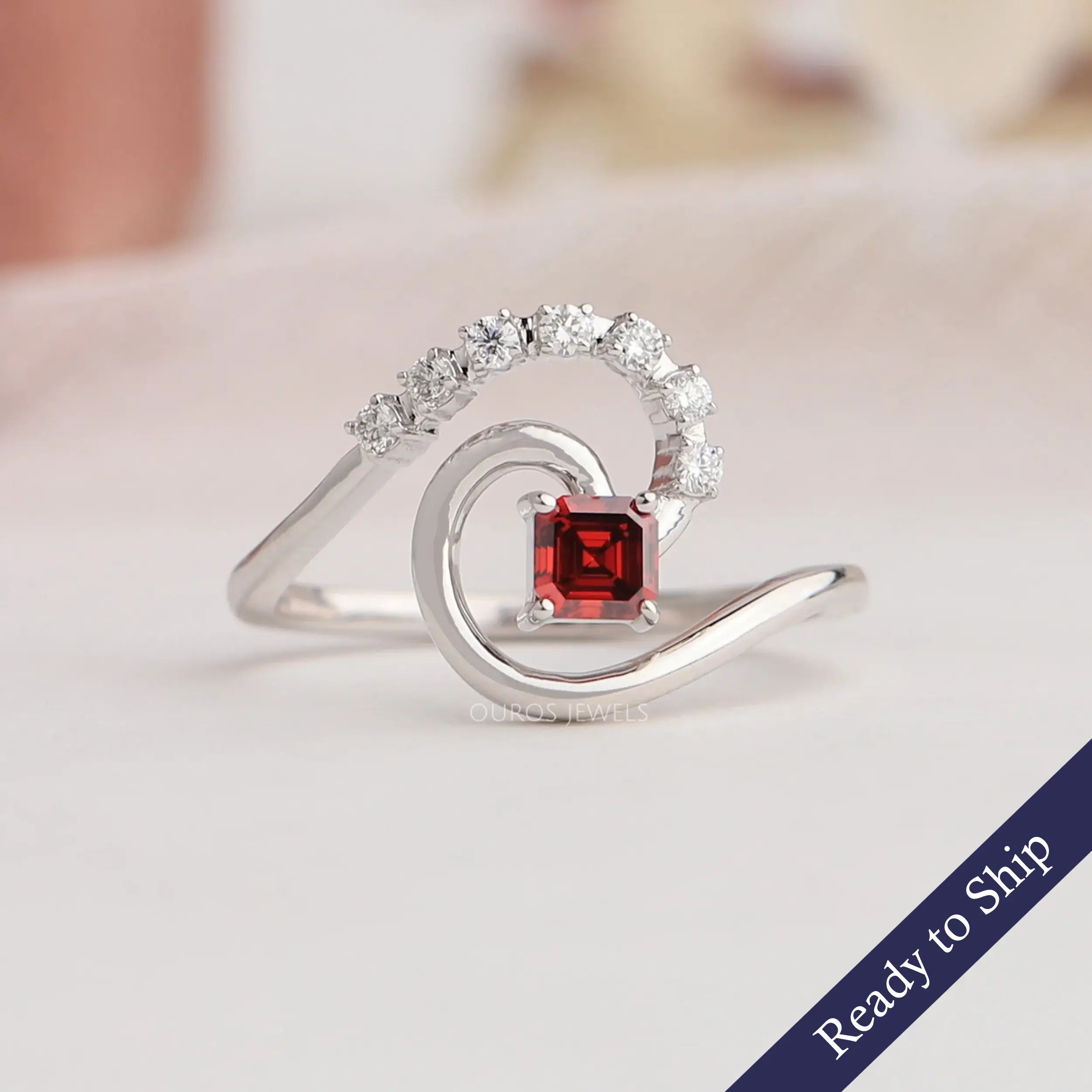 Red Asscher Diamond Tourbillon Ring