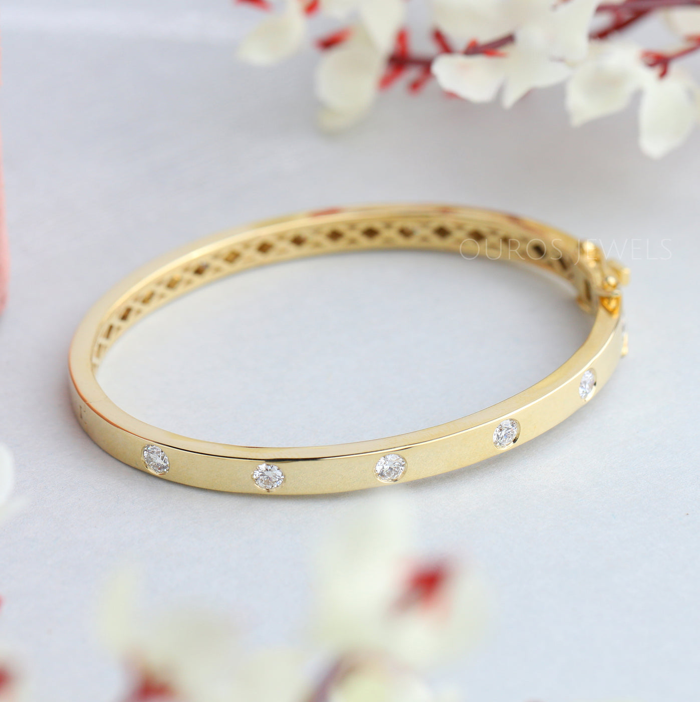 Flush Set Gold Diamond Bangle | Ouros Jewels