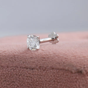 [Side View of Single Round Diamond Stud]-[Ouros Jewels]