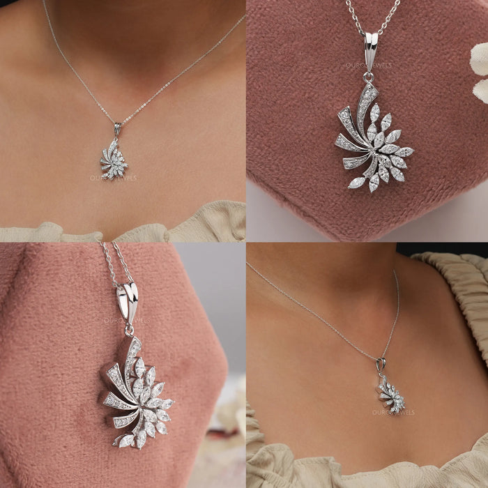 Collage of marquise and round cut lab grown diamond necklace pendant