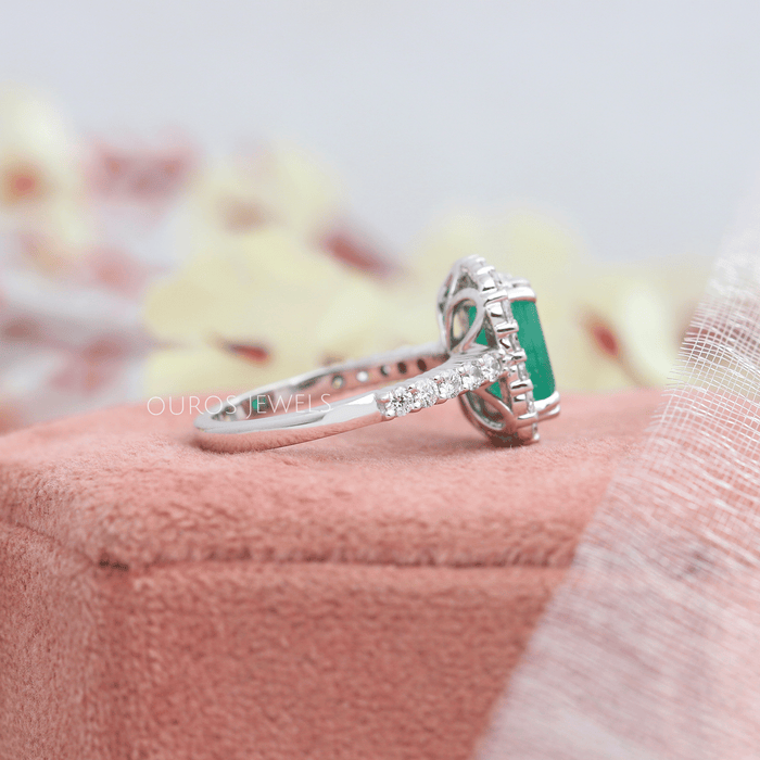 natural green diamond ring in emerald cut gemstone