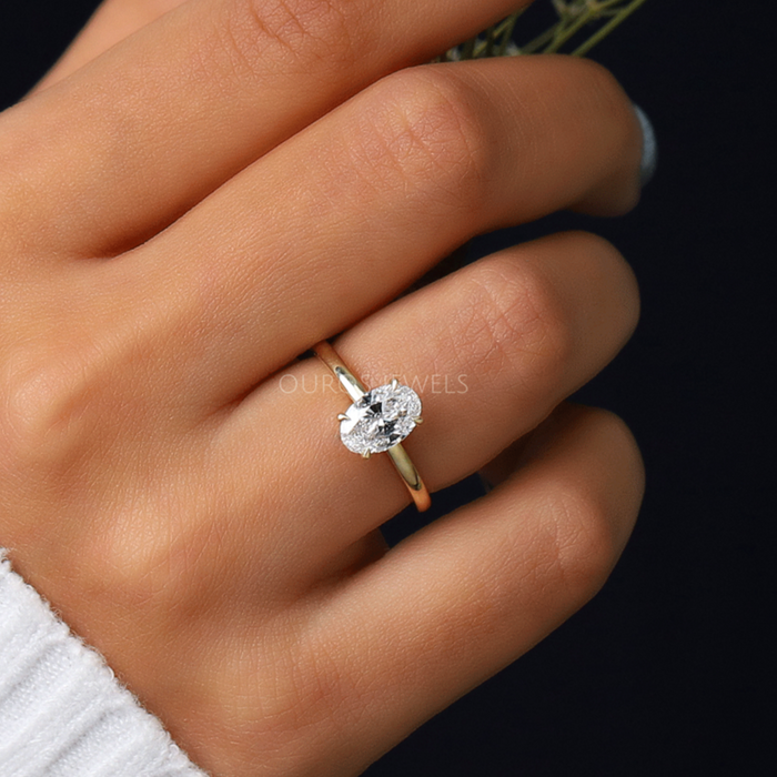 [Oval Shaped Diamond Solitaire Engagement Ring With 4 Prong Setting]-[Ouros Jewels]