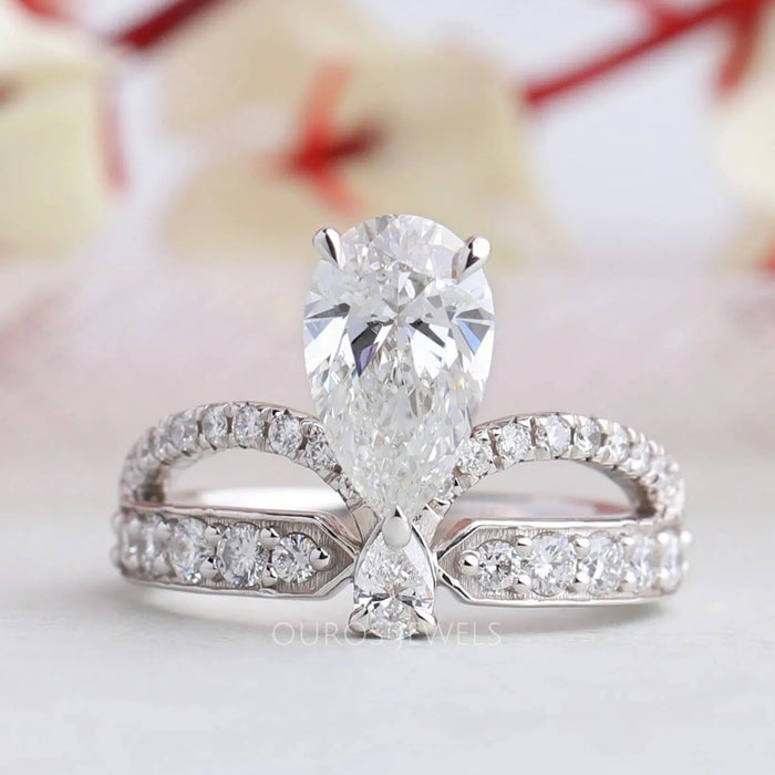 Pear Cut Crown Style Bridal Engagement Ring