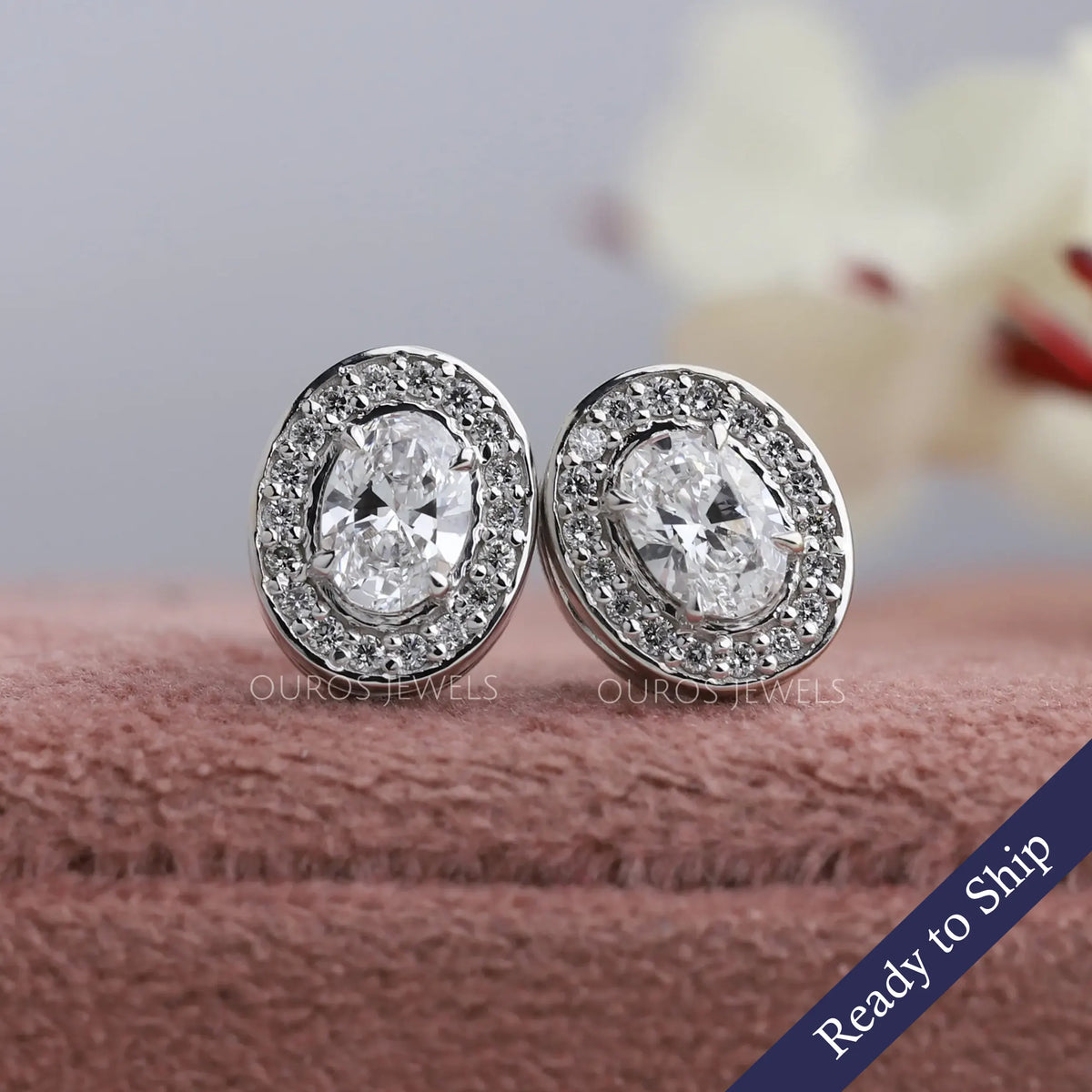 Diamond Earrings - Oval Diamond Stud Earrings H VS 0.94 tcw. In 14 Karat  White Gold - REA26WHV-0.9