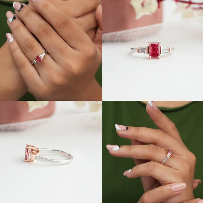 4.2 carat Radiant Cut Diamond Three-Stone Engagement Ring | Lauren B Jewelry