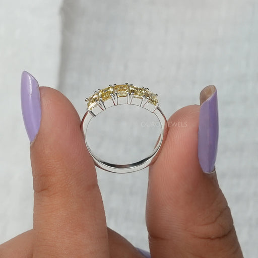 [5 Stone Emerald Cut Wedding Ring]-[Ouros Jewels]