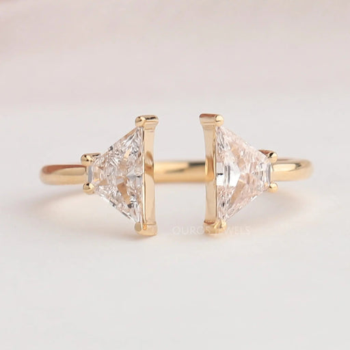 front view of antique trapezoid-cut lab diamond two-stone open cuff wedding band