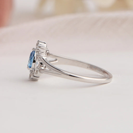 14k white gold split shank of fancy pear engagement ring