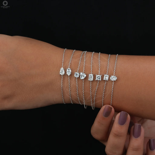 [A Women wearing All Shapes of Solitaire Bracelet]-[Ouros Jewels]