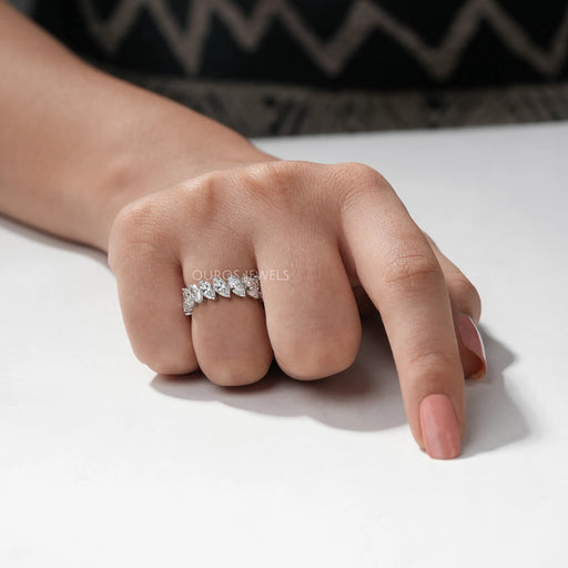 marquise cut lab made diamond eternity band engagement ring white gold in finger