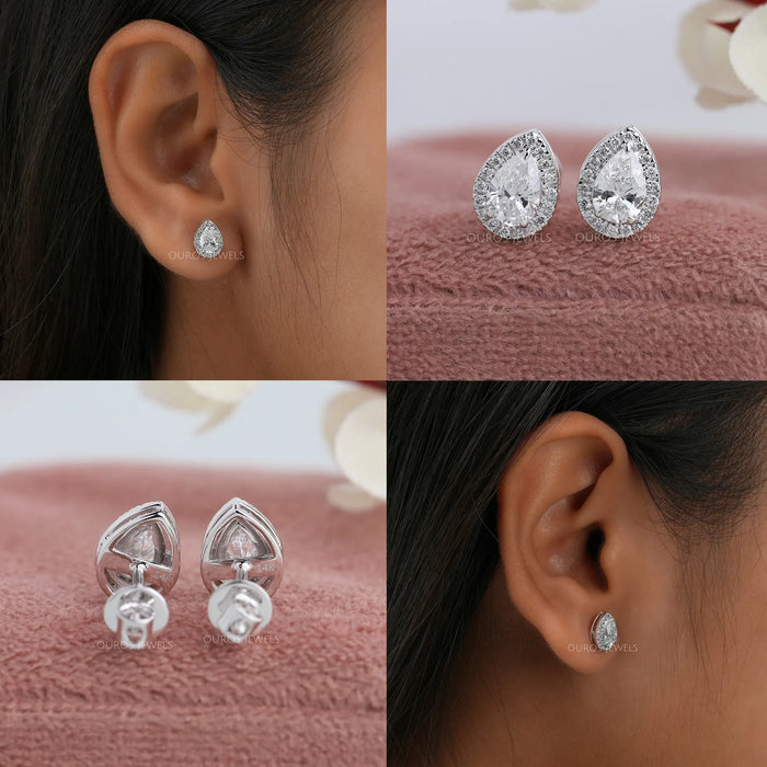 Pear Halo Floral Stud Earrings