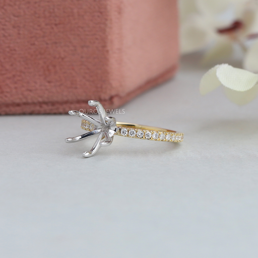 left side view of round shaped prong setting semi mount engagement ring