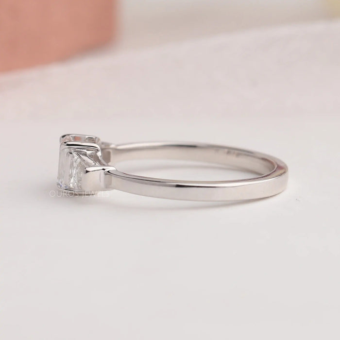 White Gold Shank Of Emerald Cut 3 Stone Diamond Ring